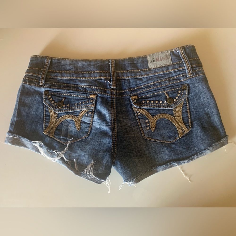 1st Kiss Embellished Raw Hem Jean Shorts